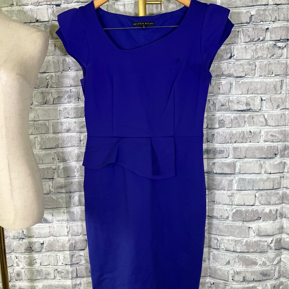 ANTONIO MELANI Royal Blue Peplum Mini Dress